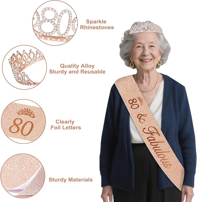 80th Birthday Decorations for Women 49pcs Black Rose Gold Black