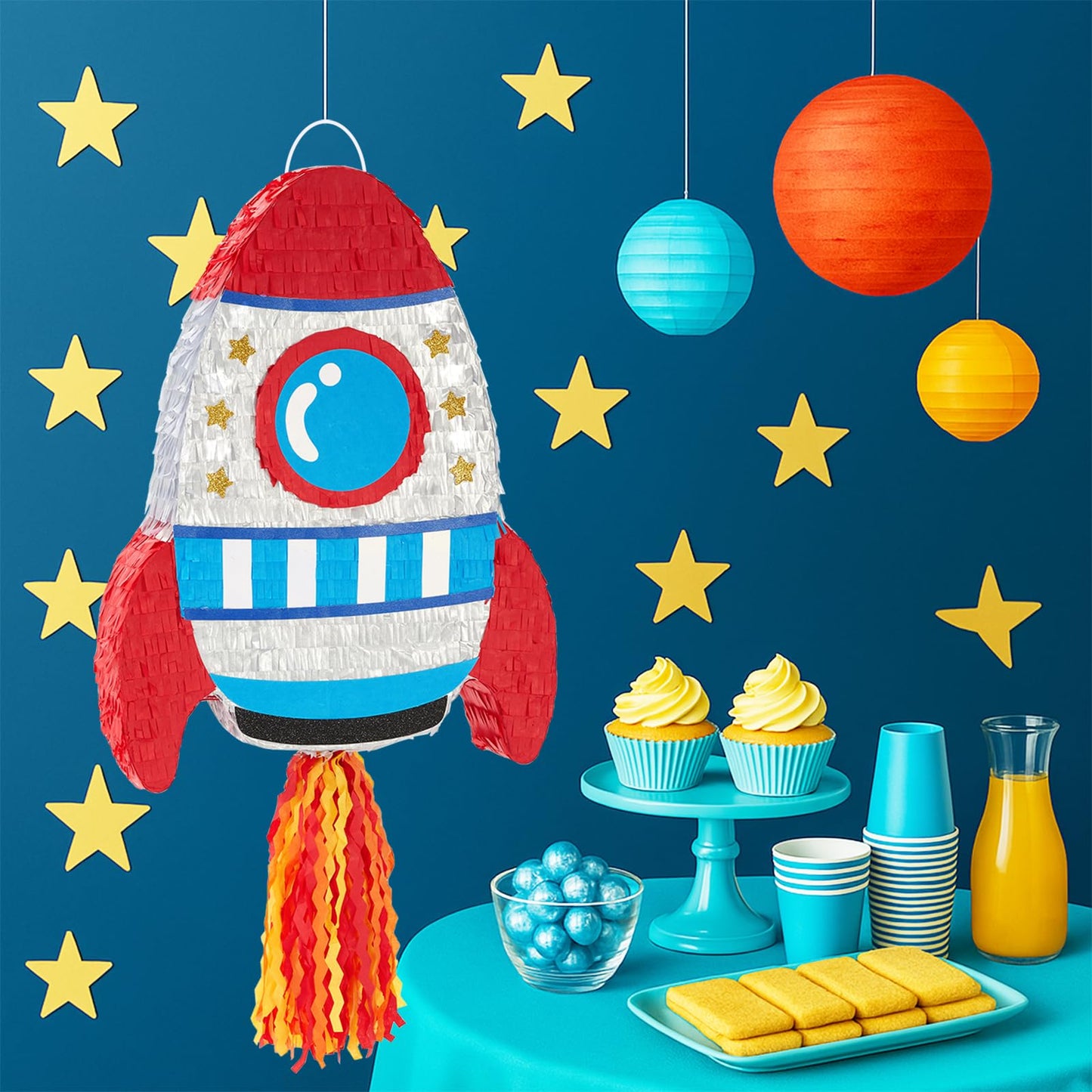 WERNNSAI Rocket Piñata - Rocket Ship Piñata Bundle with Blindfold and