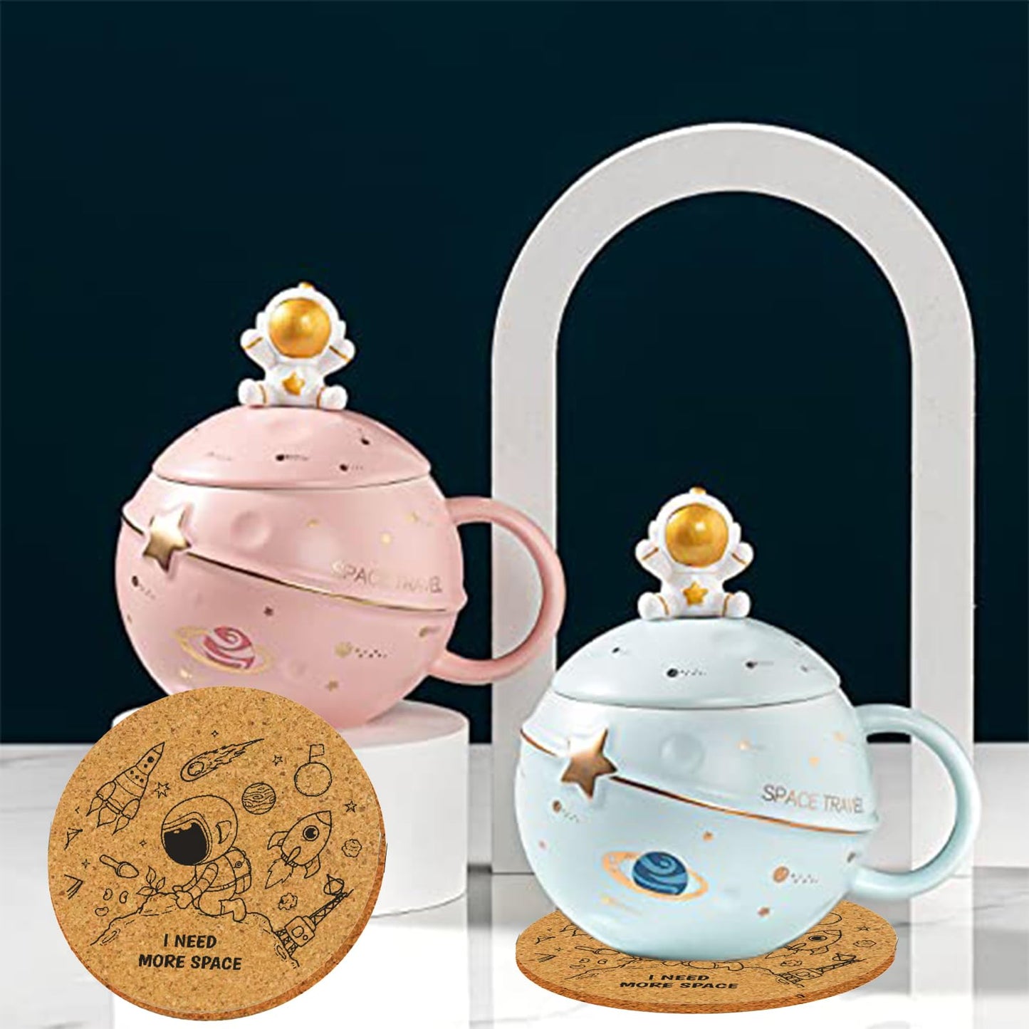 Yalucky Kawaii Astronaut Cup Space Embossed Planet Mug, Cute Ceramic