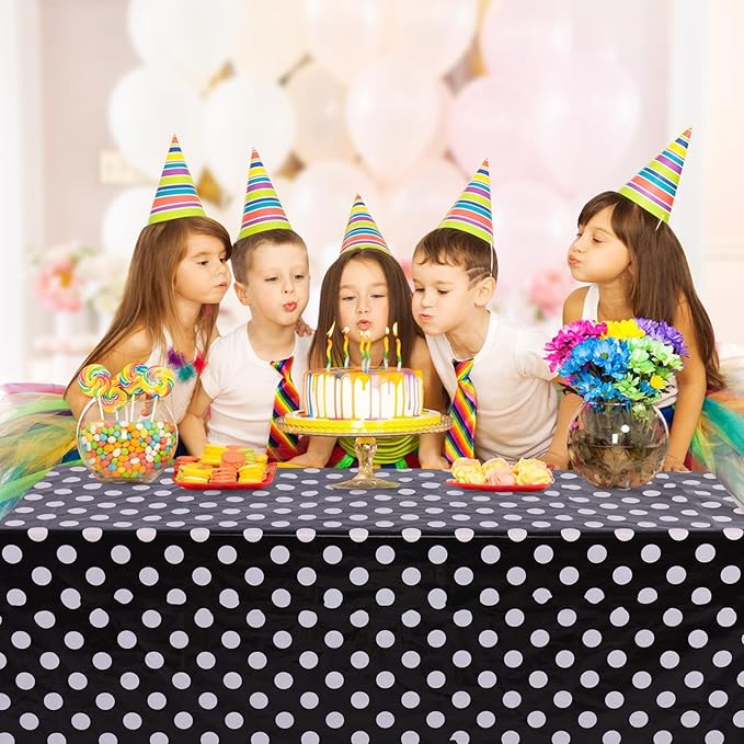 Kesfey 5 Packs Black and White Dots Table Cloth 54x108 Inch Black
