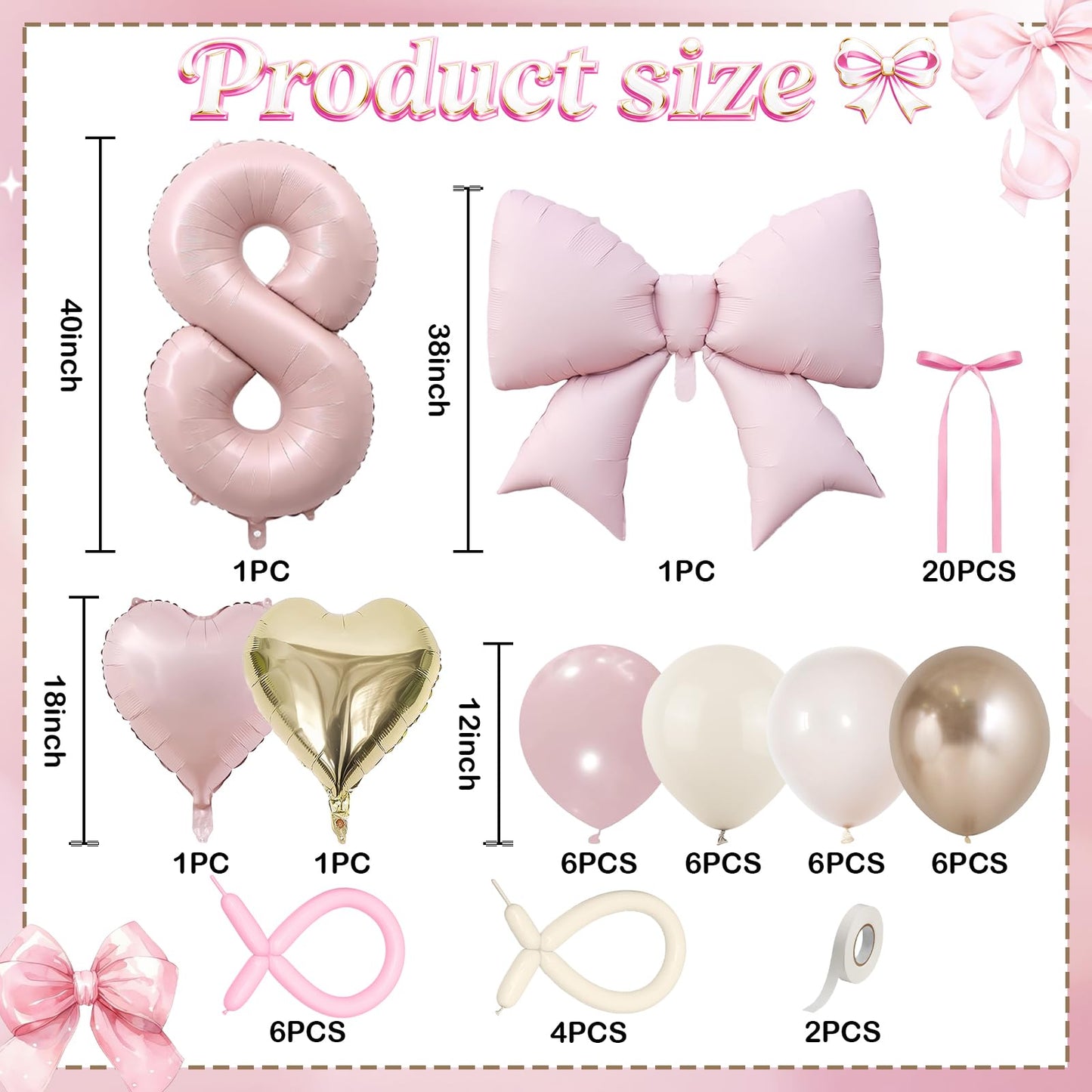 40 Inch Dusty Pink Balloon Number 8, Dusty Blush Pink Gold Cream Beige
