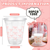 Yuxung 50 Pcs Pink Bow Snack Cups 12 oz Bow Plastic Cups Lovely