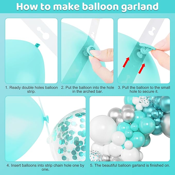 Amandir 153 Pcs Teal Balloons Arch Garland Kit, Different Sizes 18 12