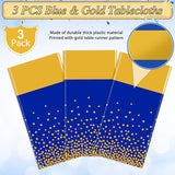 3Pcs Blue and Gold Tablecloth Party Decorations,Plastic Royal Blue