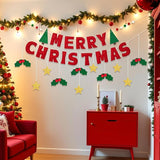 Merry Christmas Banner with Red Berries And Leaves Christmas Banner