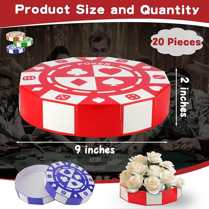 16 PCS Casino Theme Party Decor 9 Inch Poker Chip Casino Decor Box