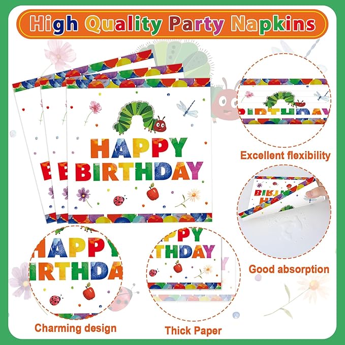 96Pcs Caterpillar 1st Birthday Party Plates and Napkins Hungry