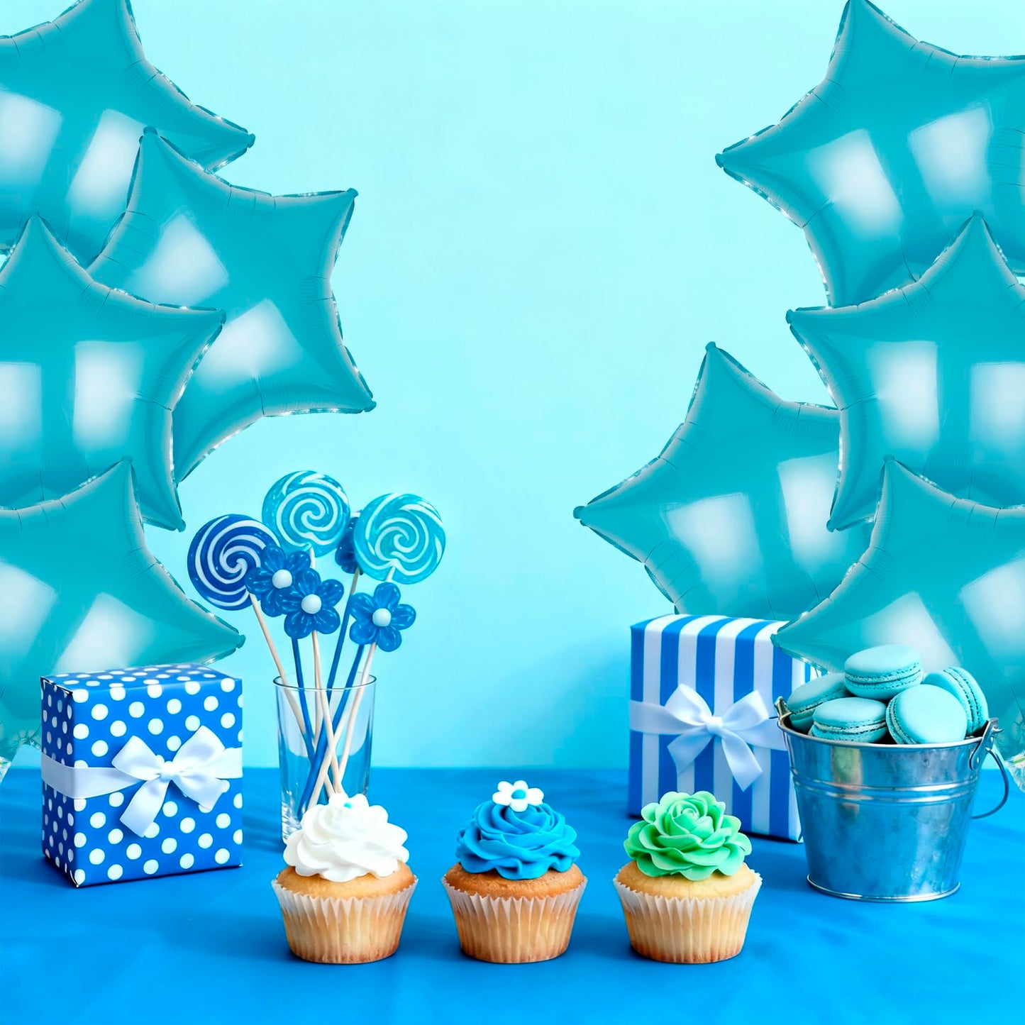 MEETINGU Light Blue Star Shape Foil Balloons 18Inch Light Blue Foil