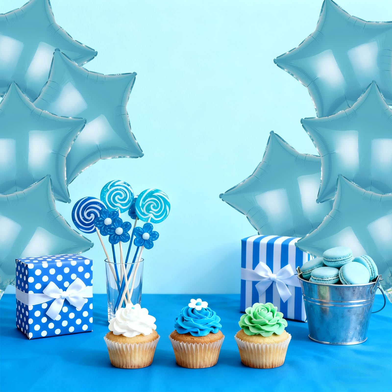 MEETINGU Light Blue Star Shape Foil Balloons 18Inch Light Blue Foil