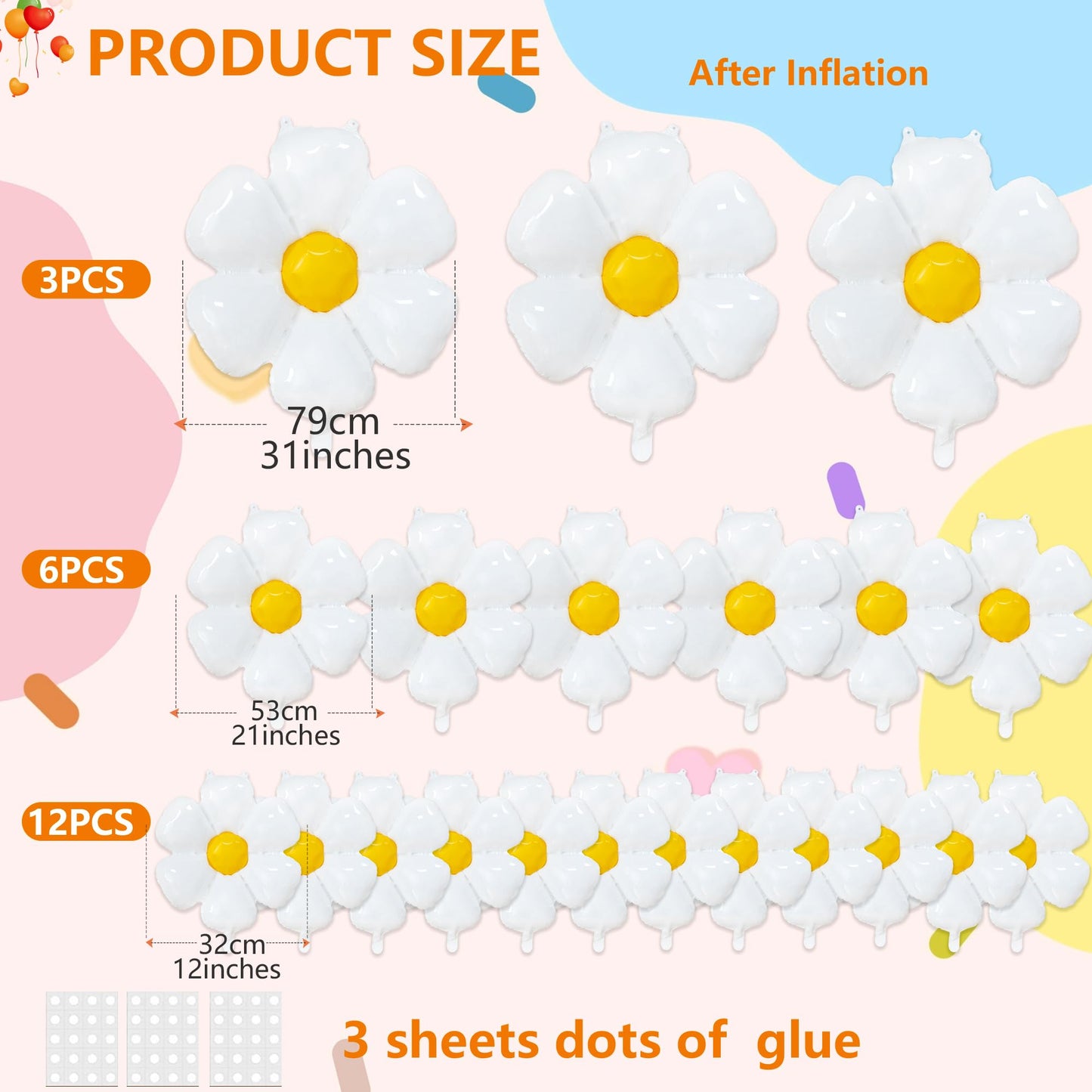 EUVBOKW 21PCS Daisy Balloons,White Foil Flower Balloons Set for Groovy