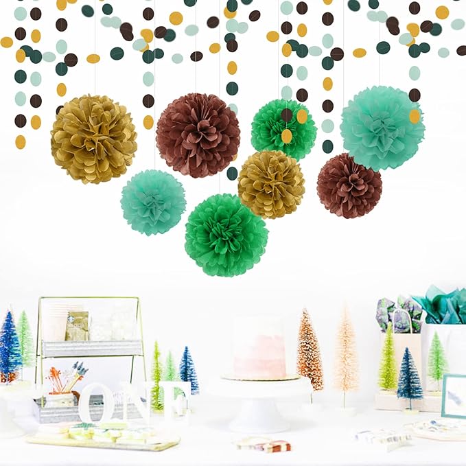 Sage-Green Gold Brown Party Decorations - 52FT Paper Streamers Gender