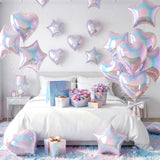 Iridescent Heart Balloons, 12PCS Holographic Clear Star Balloons, 18