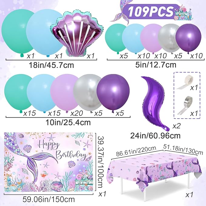 Mermaid Birthday Party Decorations 105pcs Purple Mermaid Birthday