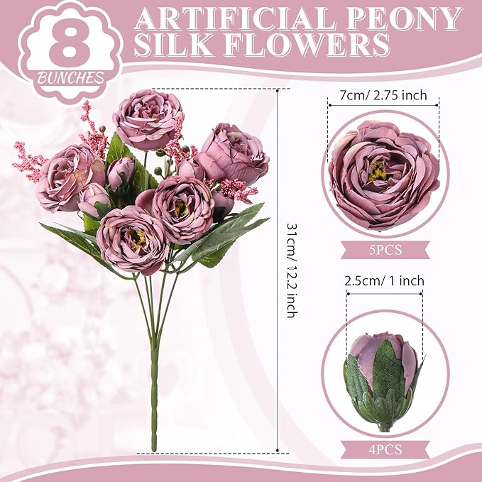 8 Bundles Artificial Peonies Flowers Boho Faux Flowers Arrangements #7