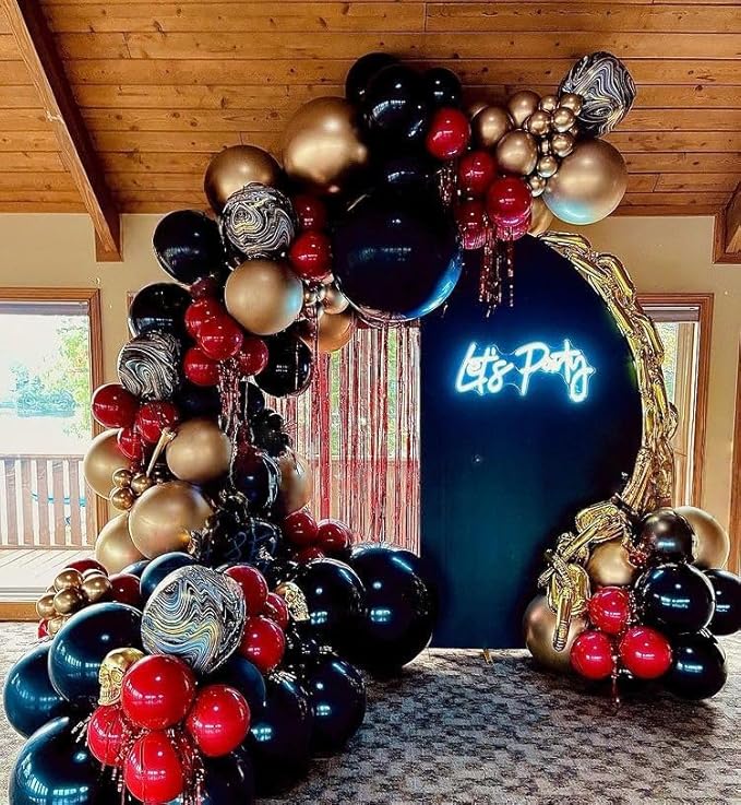 Red Black and Gold Balloons 60Pcs 12 Inch Red and Black Gold Party
