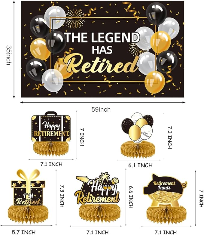 Happy Retirement Party Decorations Men Women, Black and Gold