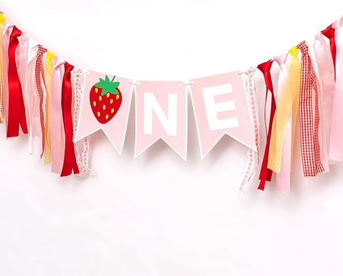 Strawberry First Birthday High Chair Banner Berry Themed Party Decor