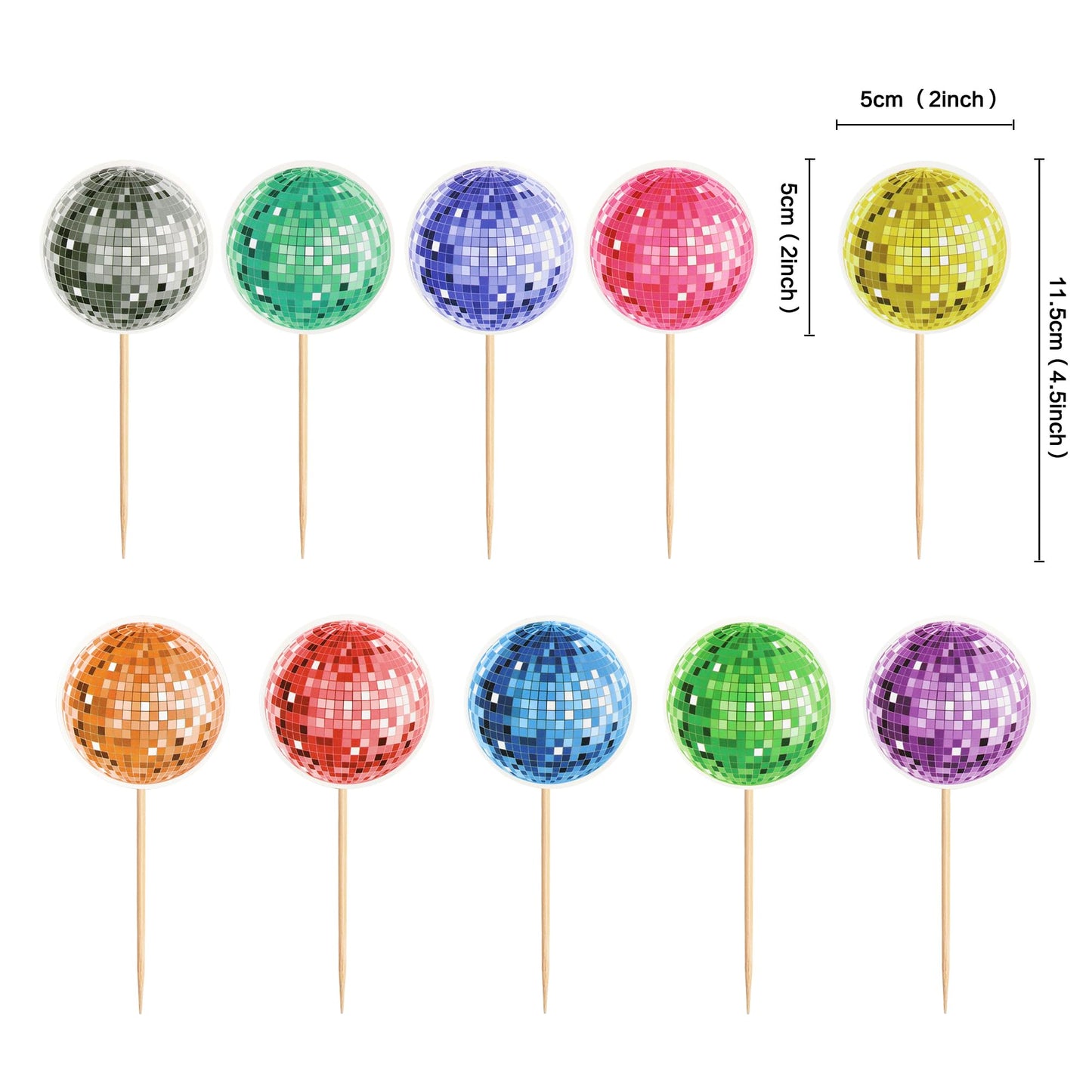 Cyodoos 30Pcs Disco Ball Party Cupcake Toppers 70s 80s Disco Birthday
