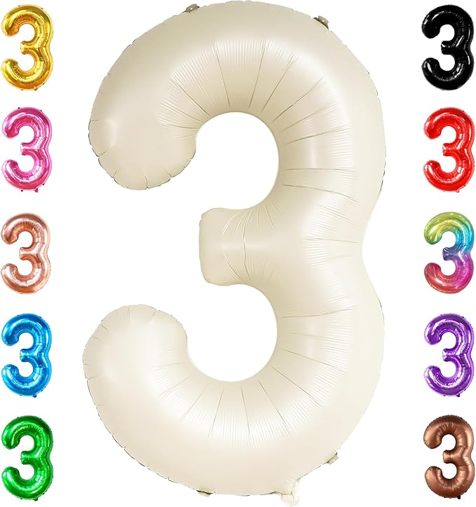 KatchOn, Cream White Number 3 Balloon Neutral - Giant, 40 Inch, Three