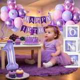 Baby Girl Purple First Birthday Decorations Pink Purple Balloons 40