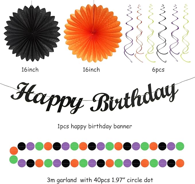 Black Green Orange Purple Halloween Birthday Party Decorations 21pcs