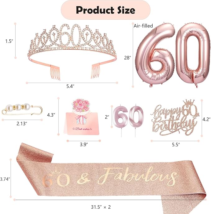 60th Birthday Decorations for Woman 60th Birthday Sash and Crown