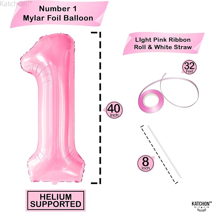 KatchOn, Light Pink 1 Balloon Number - 40 Inch | Number 1 Balloons
