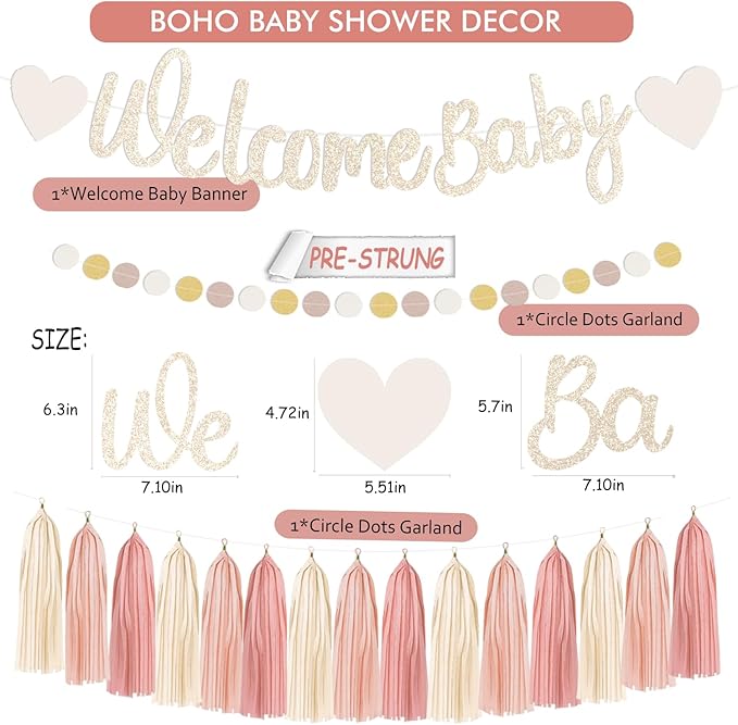 Dusty Pink Boho Baby Shower Party Decorations Beige Champagne Girl