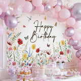 Avezano Wildflower Birthday Backdrop Girls Floral Birthday Banner