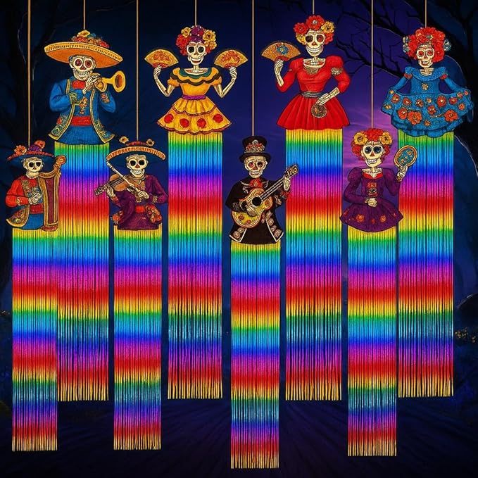 KatchOn, Halloween Fringe Curtain with Skeleton Cutouts – Pack of 8 |