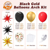 LOOLEY 137Pcs Red Black Gold Balloons Garland Arch Kit with Stars - 5