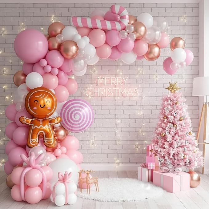 Pink Christmas Balloon Arch Kit Pearl White Pink Rose Gold Balloons