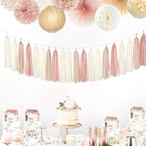Champagne-Gold Beige Boho Party-Decorations Tassel-Garland - 20pc
