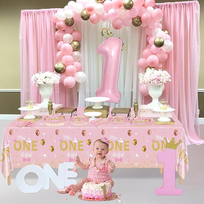 Miss Onederful Birthday Decorations Pink Gold Party Plates Napkins
