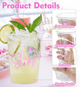 100 Pcs Gender Reveal Party Plastic Cups 12oz Thick Clear Cup Pink
