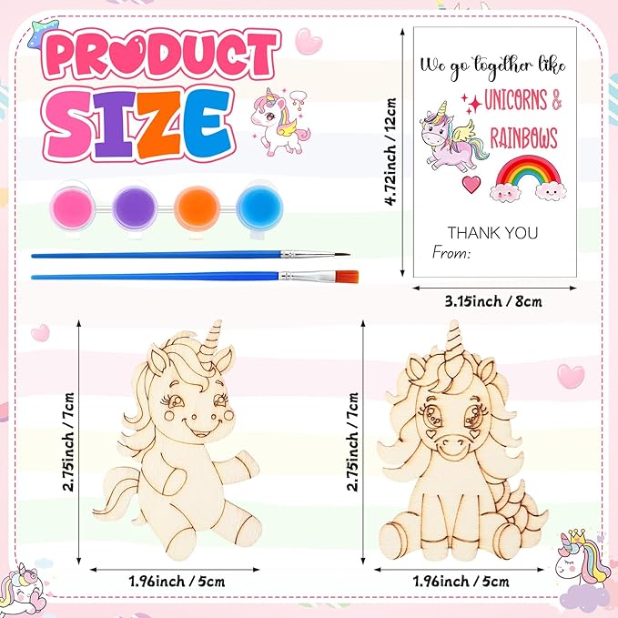 28 Sets Unicorn Party Favors Wood Painting Craft Kits with Art