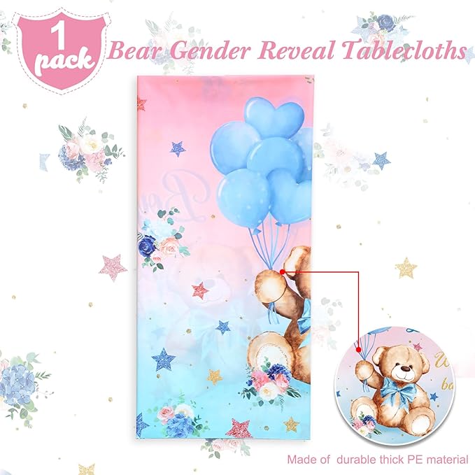 Capoda 1 Pc Bear Baby Shower Tablecloths Gender Reveal Table Covers