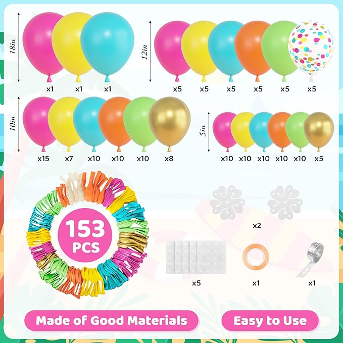 Amandir 153pcs Tropical Balloons Arch Garland Arch Kit, Different