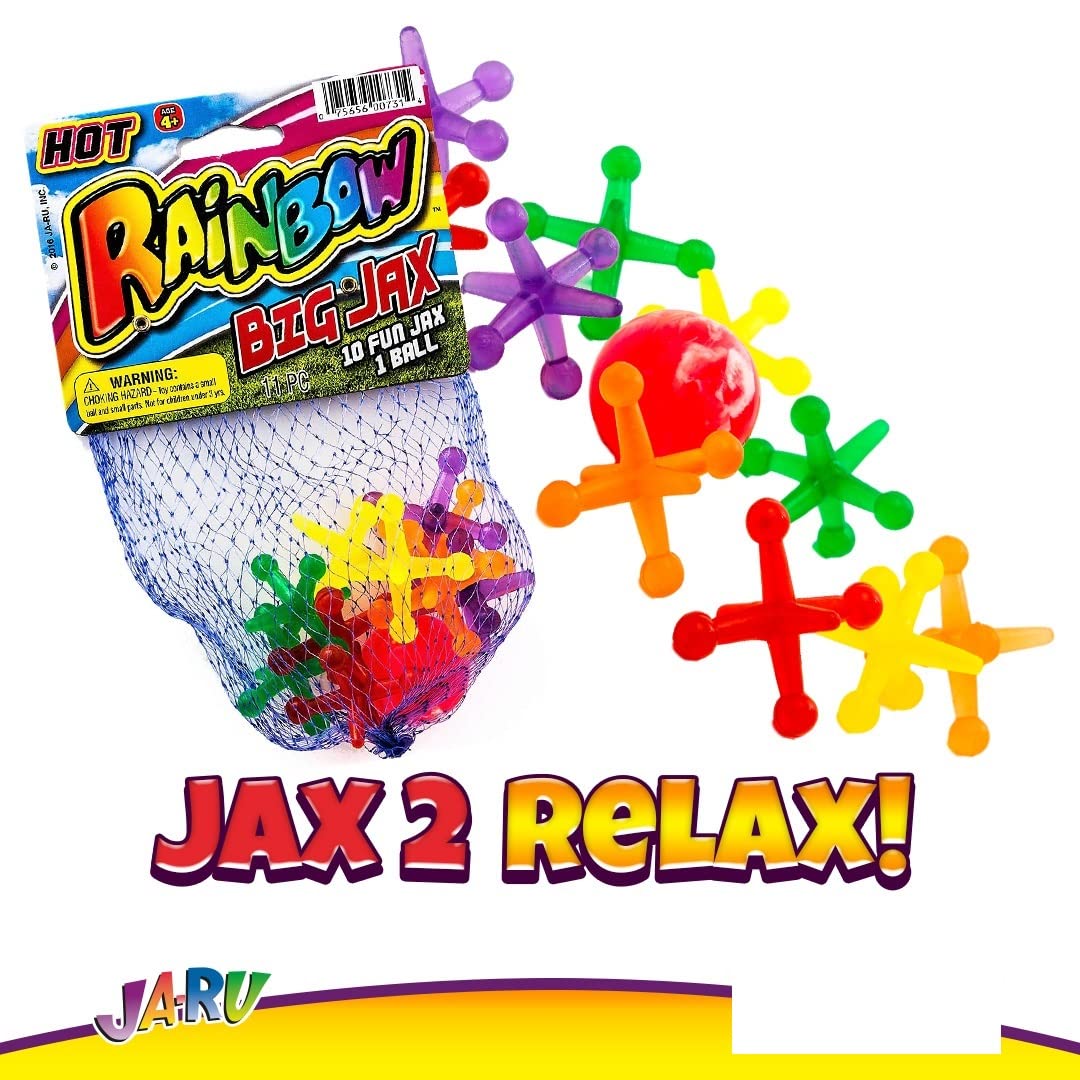 JA-RU Jumbo Jax Toy Set w/Rubber Ball (24 Jax Set) Rainbow Neon Color