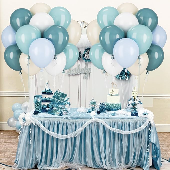 Blue White Balloons Dusty Blue White Beige Balloons 60PCS 12INCH