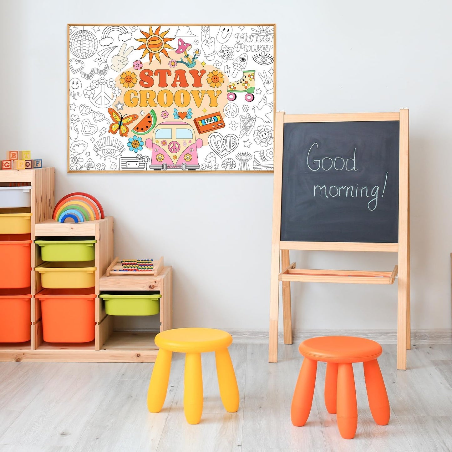 Giant Coloring Poster for Kids Groovy Themed Activity Large Big Boho