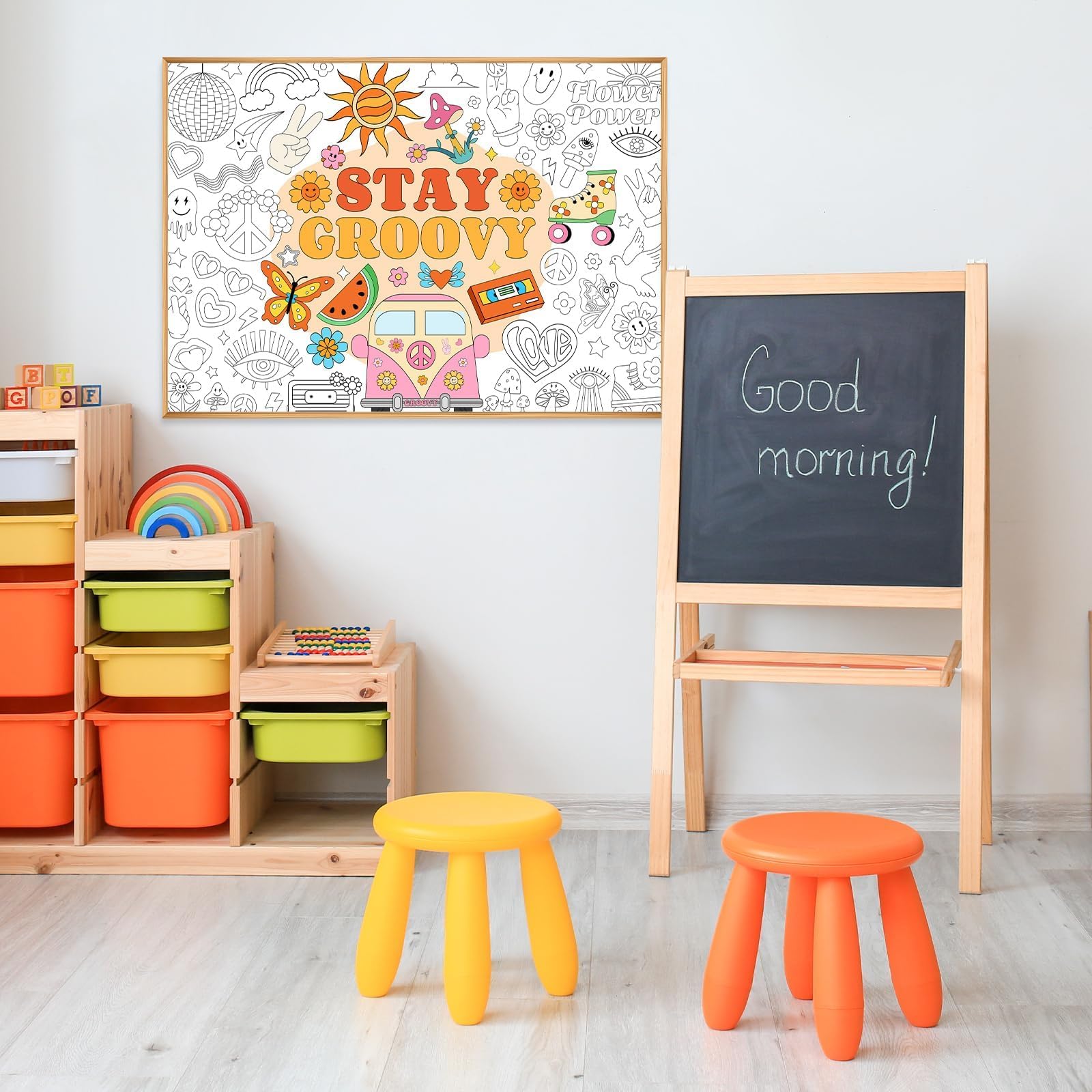 Giant Coloring Poster for Kids Groovy Themed Activity Large Big Boho