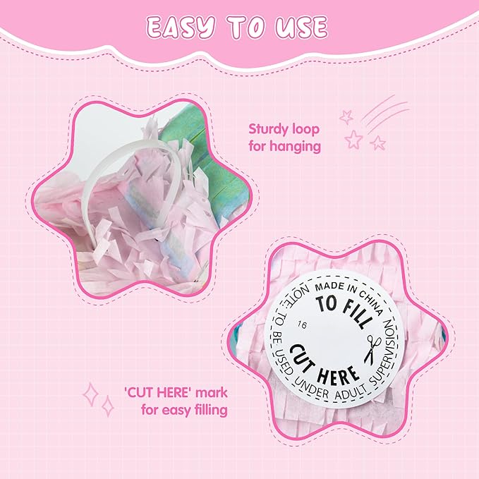 Small Unicorn Pinata Pink Gold with a Blindfold a Bat and Confetti