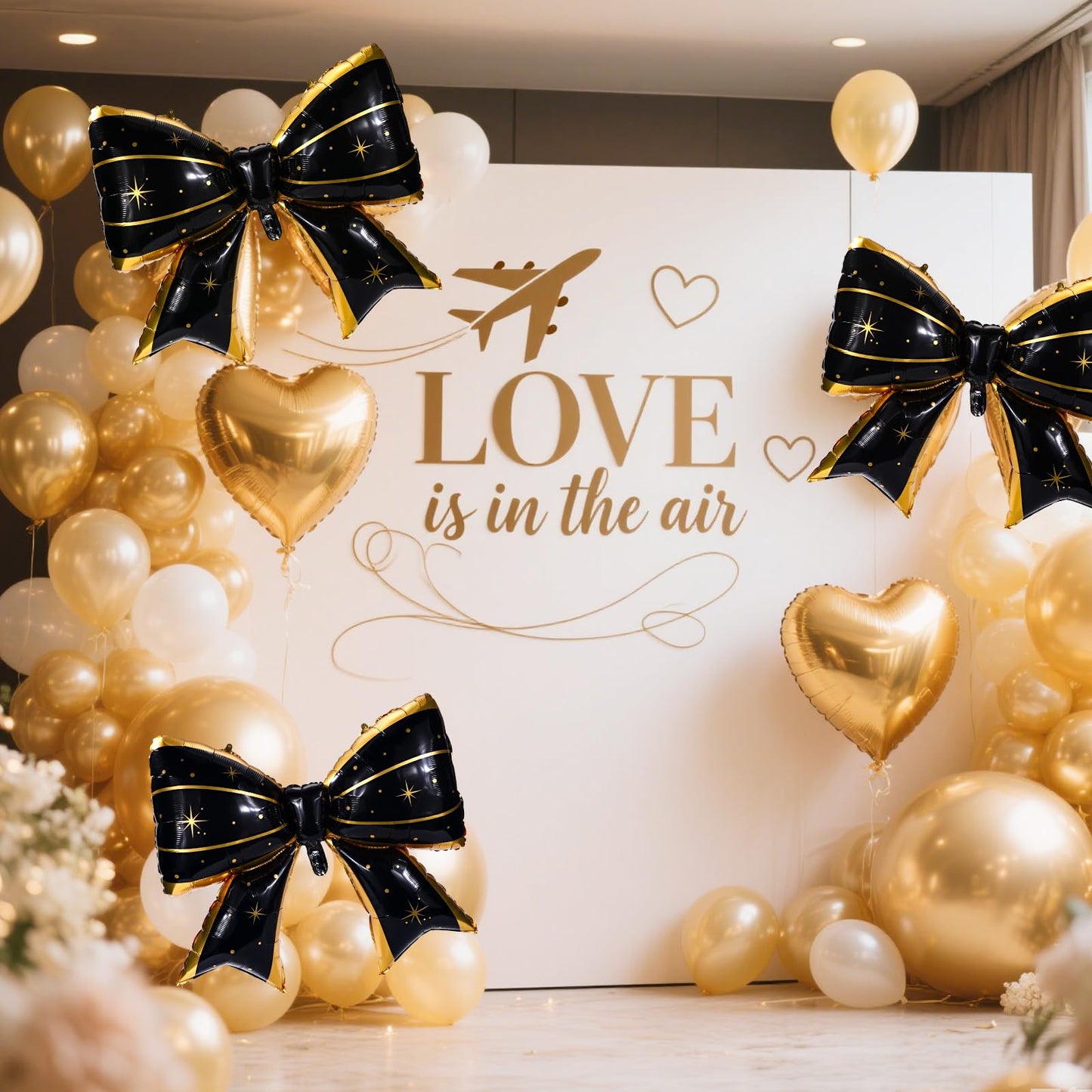 2pcs Large Bow Balloons, Bow Themed Party Decorations Elegant Coq Blac