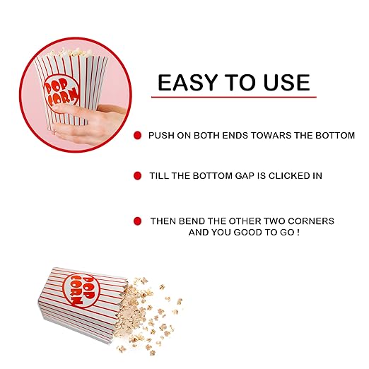125 Pack Popcorn Boxes Movie Night Popcorn Bags for Party Red and