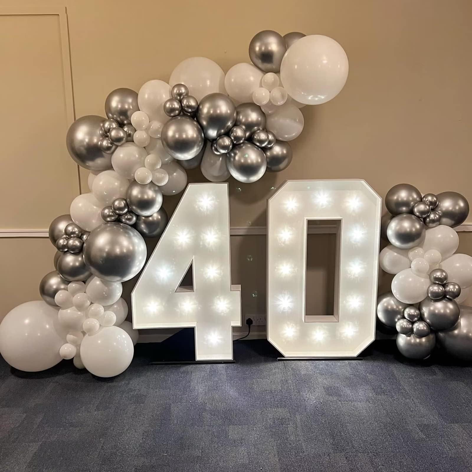 Silver and White Balloon Garland Kit, Metallic Silver White Balloon