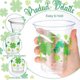 50 Pcs St Patrick's Day Cups 12 oz Plastic Shamrock Glasses Clear