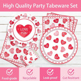 140Pcs Pink Heart Valentine's Day Party Supplies Love You Plates and
