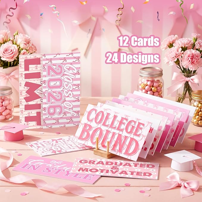 24 Designs Pink Bow Graduation Photo Booth Props Class of 2026