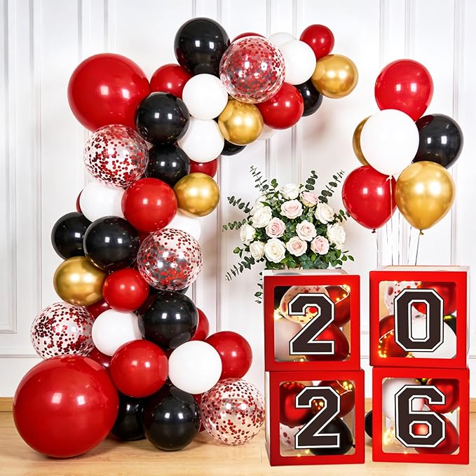 Graduation Decorations Class of 2026 - Red and Black Graduation